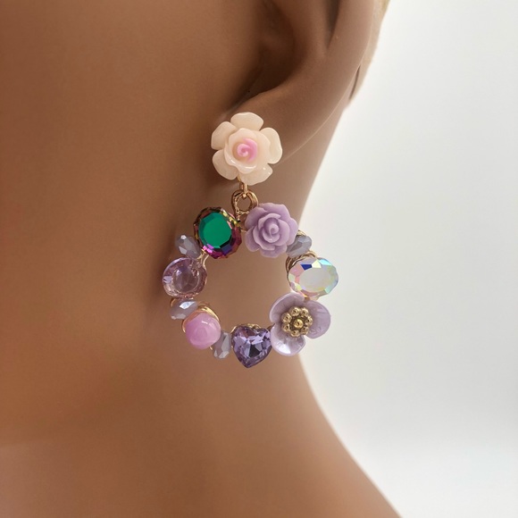 Jewelry - Rose Multi Rhinestone Hoop Earrings
